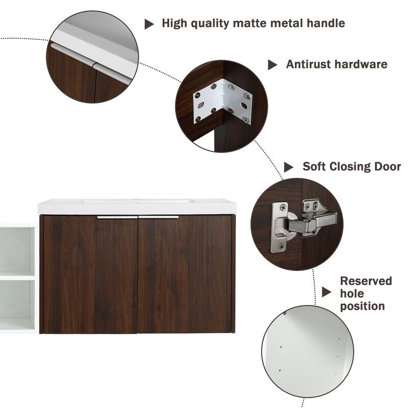 Beingnext 24"/36"/48"/60"/72"/84" Bathroom Vanity with Sink, Floating Bathroom Vanity with Soft Close Door and Shelf