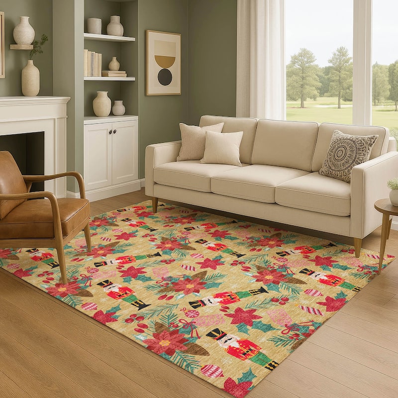 Premium Washable Super Soft Holiday Nutcracker Mayfield Rug - Gold - 8' x 10'