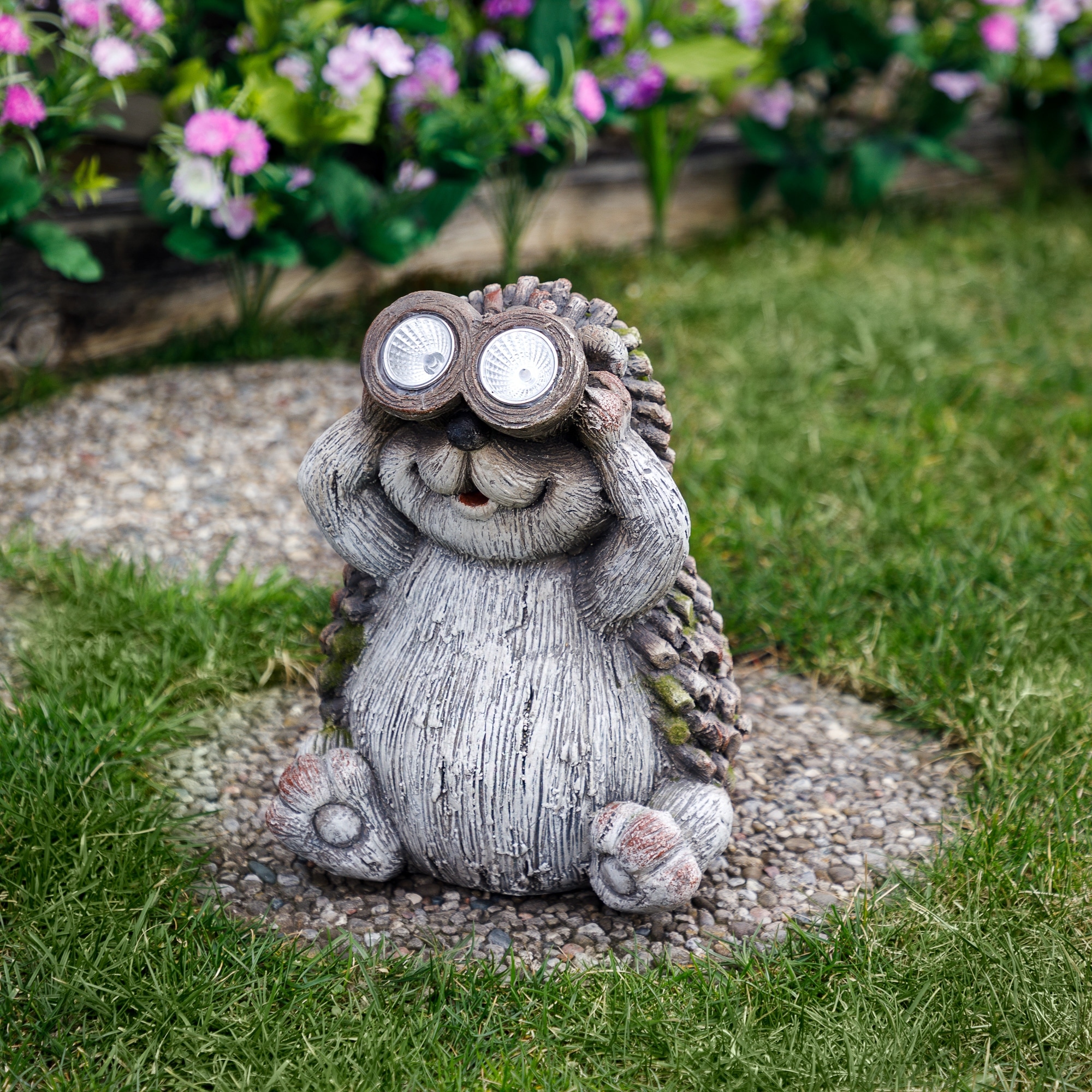 Hedgehog with Binoculars Outdoor Solar Lighted Garden Statue - 11.5"