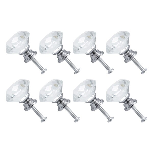 8pcs Crystal Knobs Aluminum Alloy Base Round Shaped Knob Drawer Pull Handle Furniture Cabinet Cupboard Dresser (Clear)