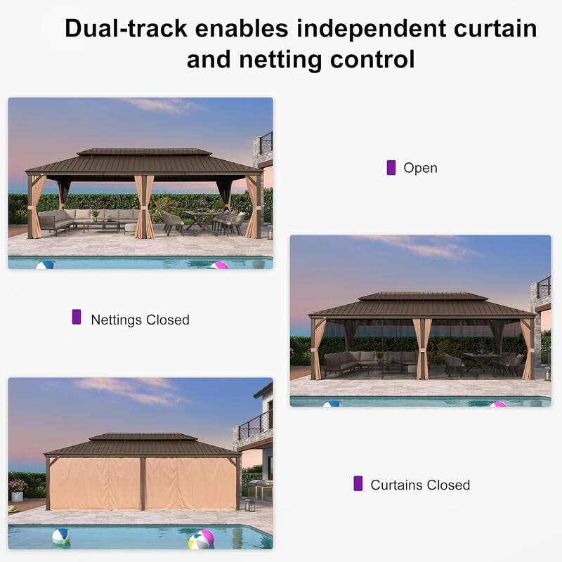 PURPLE LEAF Outdoor Gazebo Aluminum Frame Galvanized Steel Hardtop Gazebo