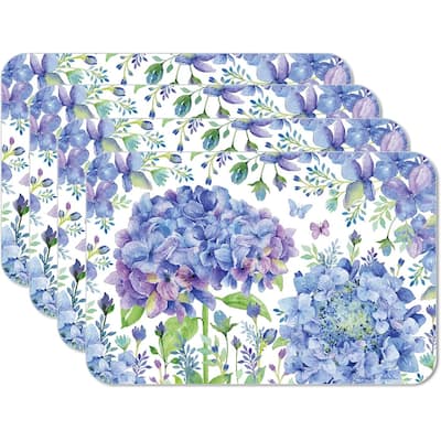 CounterArt Beautiful Hydrangea, Reversible Easy Care Flexible Plastic Placemat 4 Pack Made in The USA