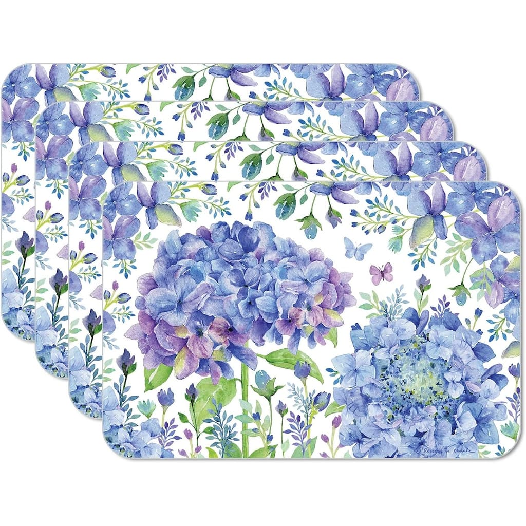 CounterArt Beautiful Hydrangea, Reversible Easy Care Flexible Plastic Placemat 4 Pack Made in The USA