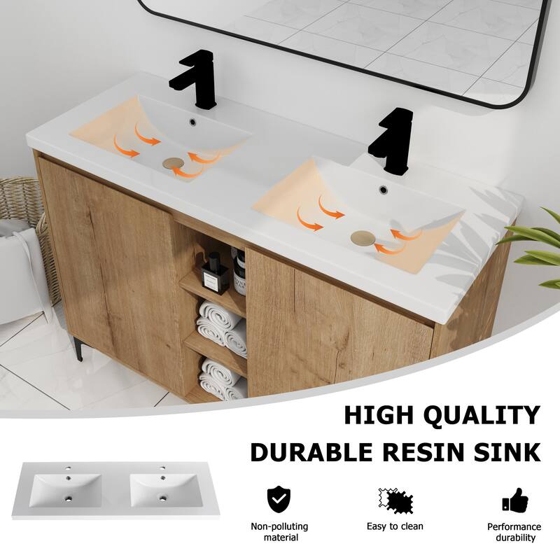 Freestanding Bathroom Vanity with Double Resin Sink, Soft-Closing Doors, Adjustable Shelves - 47.6in L Plywood