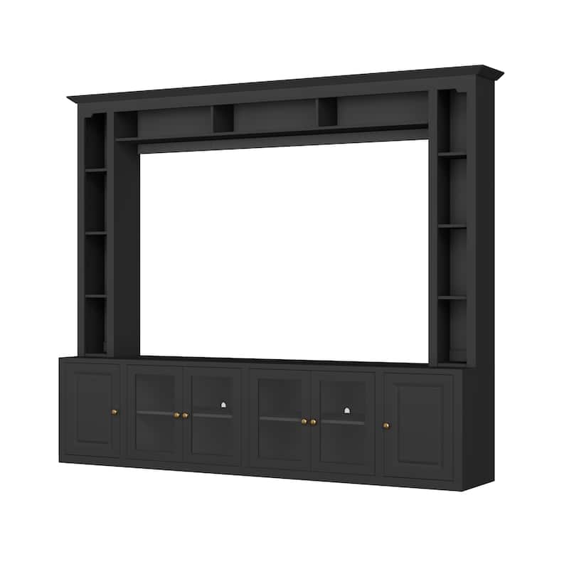 Entertainment Center Wall Unit Set with Bookshelves, Large 92" TV Stand with Glass Doors & Adjustable Shelves, for TVs Up to 80"