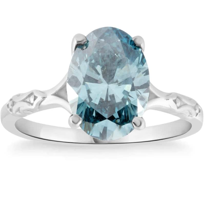 2Ct Oval Blue Diamond Solitaire Engagement Ring White Gold Lab Grown