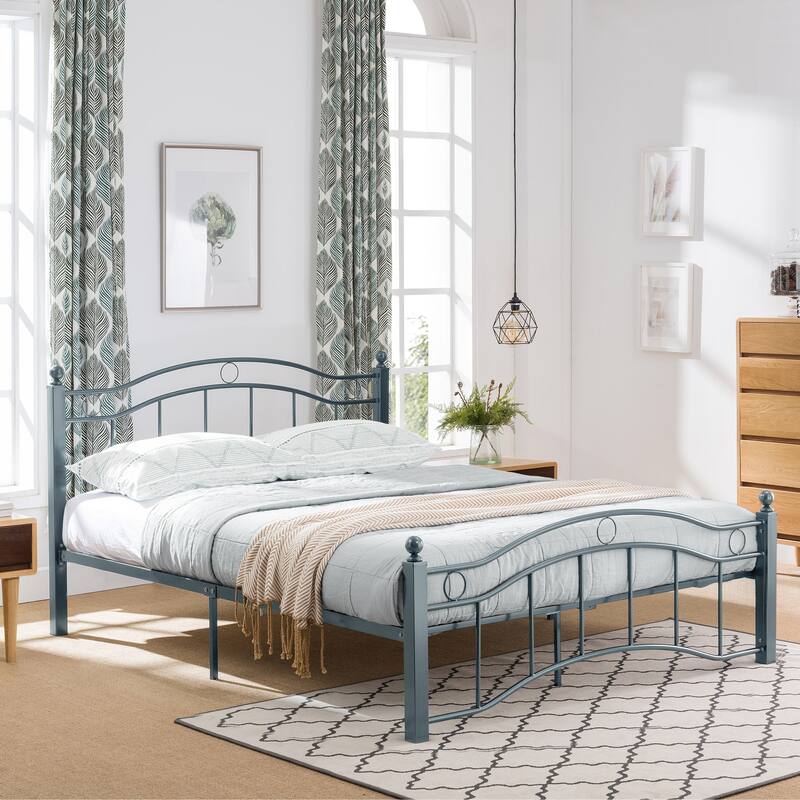 Bouvardia Contemporary Iron Bed Frame by Christopher Knight Home - Antique Blue_Queen - Queen