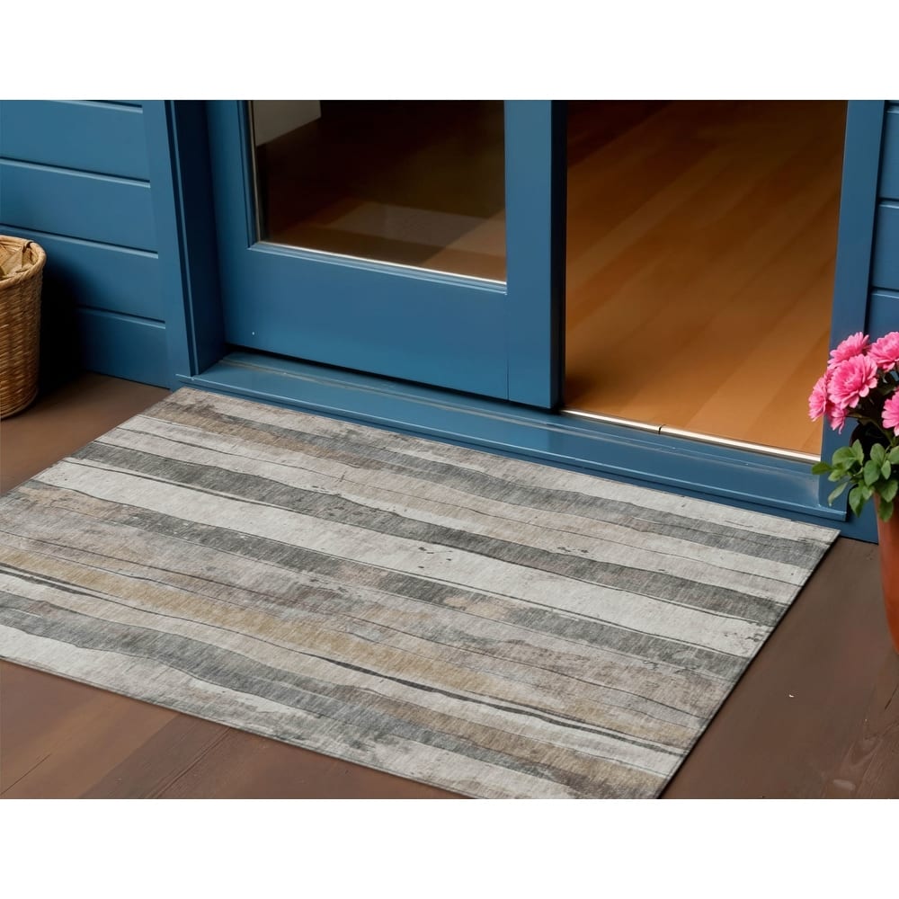 HomeRoots Striped Transitional Rectangle Outdoor Rug