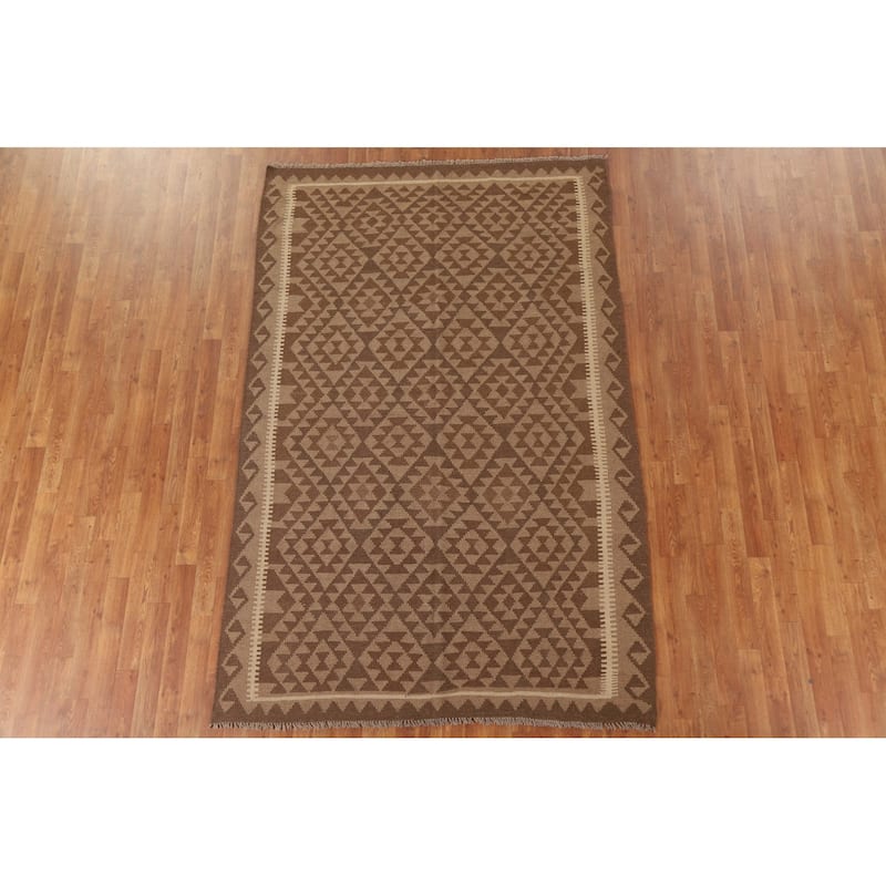 Reversible Kilim Oriental Area Rug Hand-woven Tribal Brown Wool Carpet - 5'3" x 8'3"
