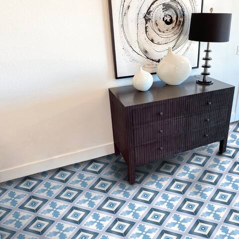Avila 10 x 10 Ceramic Floor/Wall Tile in Blues, Dark Grey