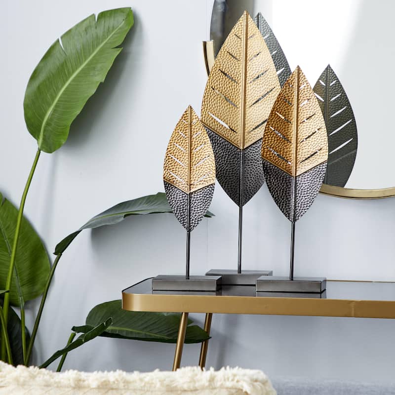 Metal Leaf Decorative Sculpture - Set of 3 Gold - Roche River Decor