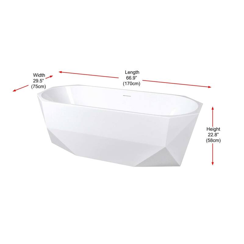 Edward Soaking Diamond Style Bathtub in Glossy White