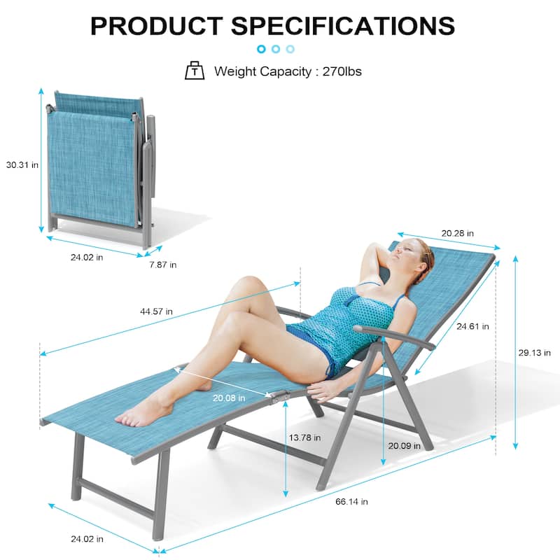 Outdoor Adjustable Aluminum Patio Folding Chaise Lounge Chair