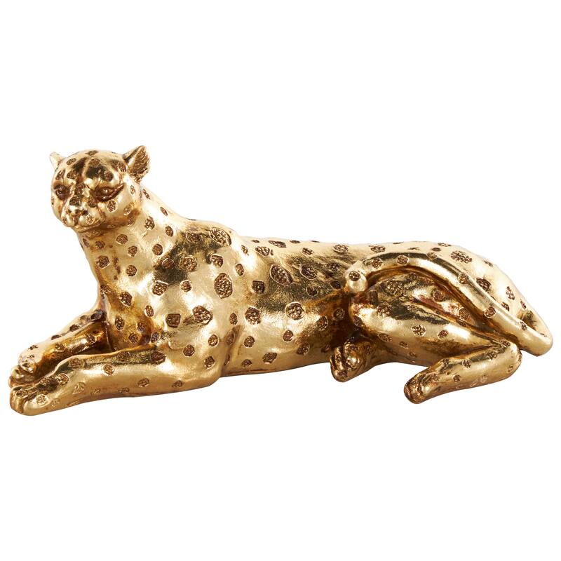Gold Resin Leopard Sculpture with Textured Spots