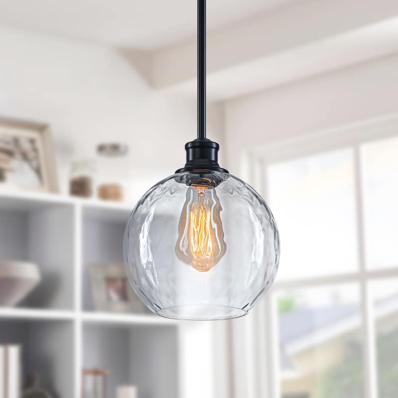 Starsky 1-Light 9in. Modern Globe Single Clear Glass Pendant Light - 1-Light - Hammered Glass
