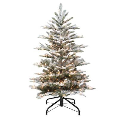 Puleo International 4.5 Pre-Lit Flocked Fir Artificial Tree