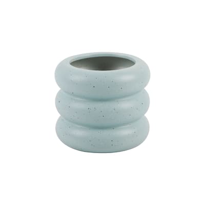6" Ceramic Ribbed Pot 6X6X5.25,Speckle Blue