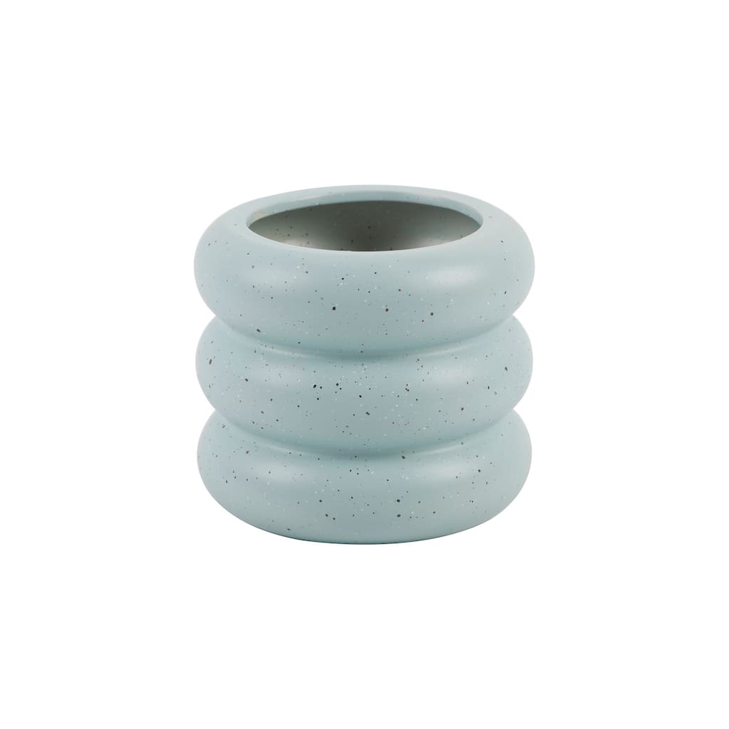 6" Ceramic Ribbed Pot 6X6X5.25,Speckle Blue