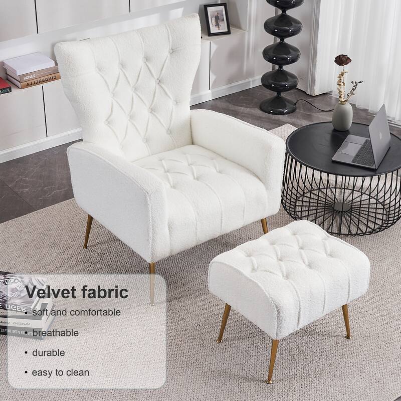 Upholstered Wingback Chair with Ottoman