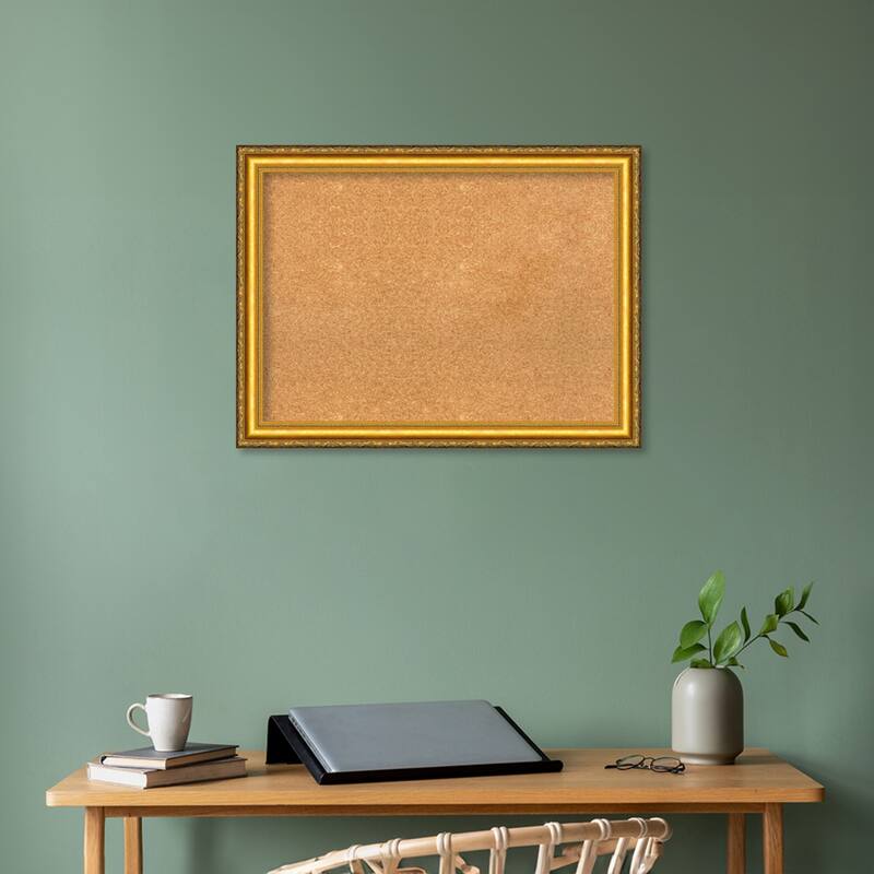 Colonial Embossed Gold Wood Framed Natural Corkboard Bulletin Board