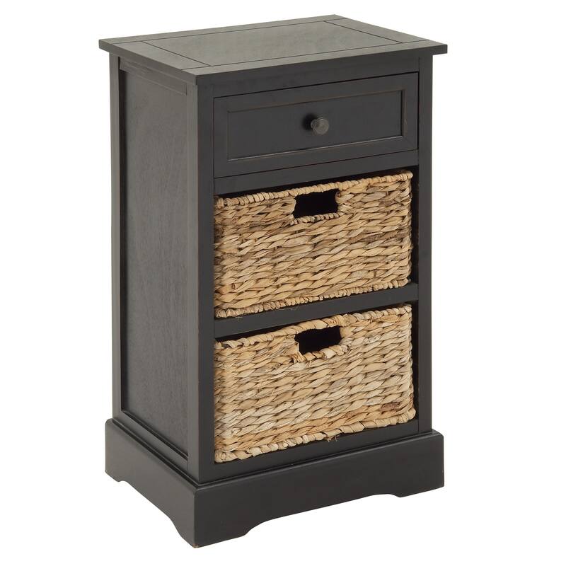 Cream, Teal, White or Brown Wood 2 Baskets and 1 Drawer Storage Unit - 16 x 13 x 28