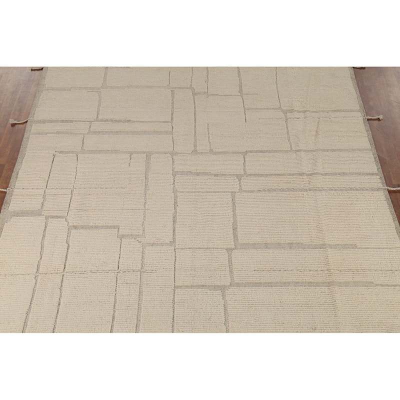 Moroccan Oriental Area Rug Hand-Knotted Abstract Wool Carpet - 8'1"x 10'11"