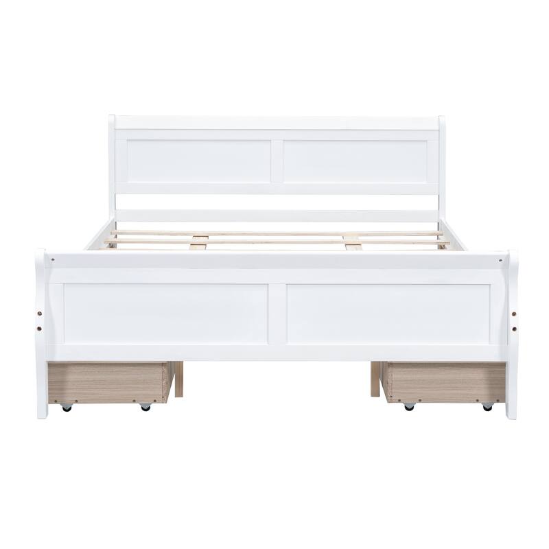 Wood Platform Bed with 4 Drawers and Streamlined Headboard & Footboard