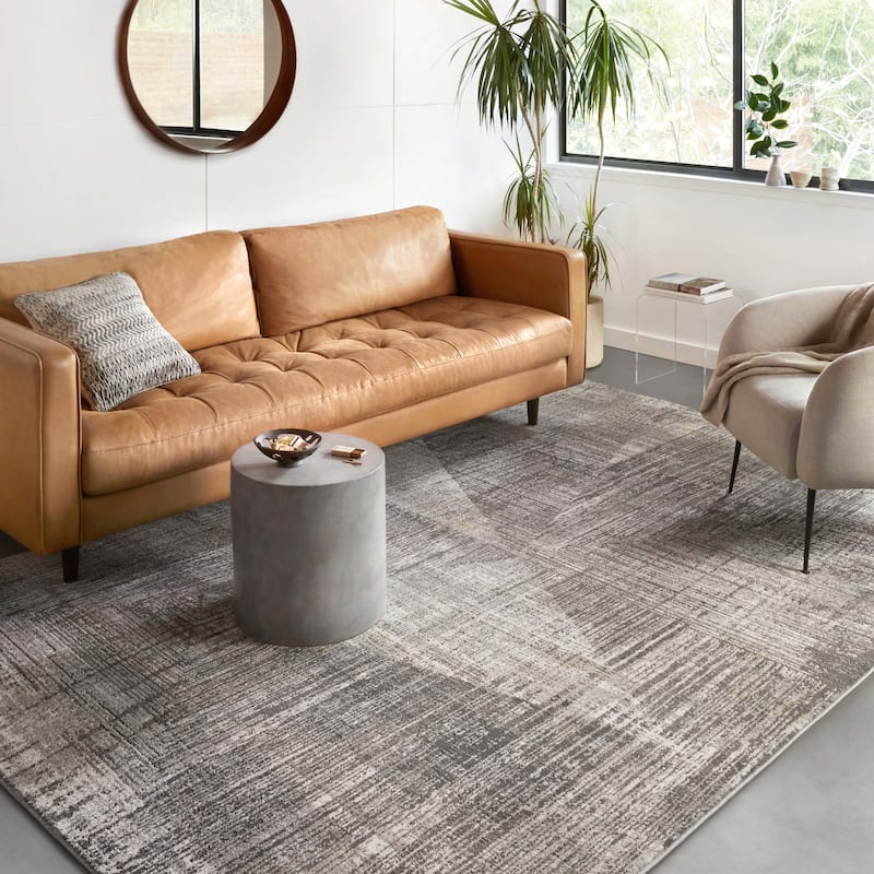 Alexander Home Glacier Modern Scandinavian Area Rug - 9'-3" x 13' - Granite/ Gold - Rectangle