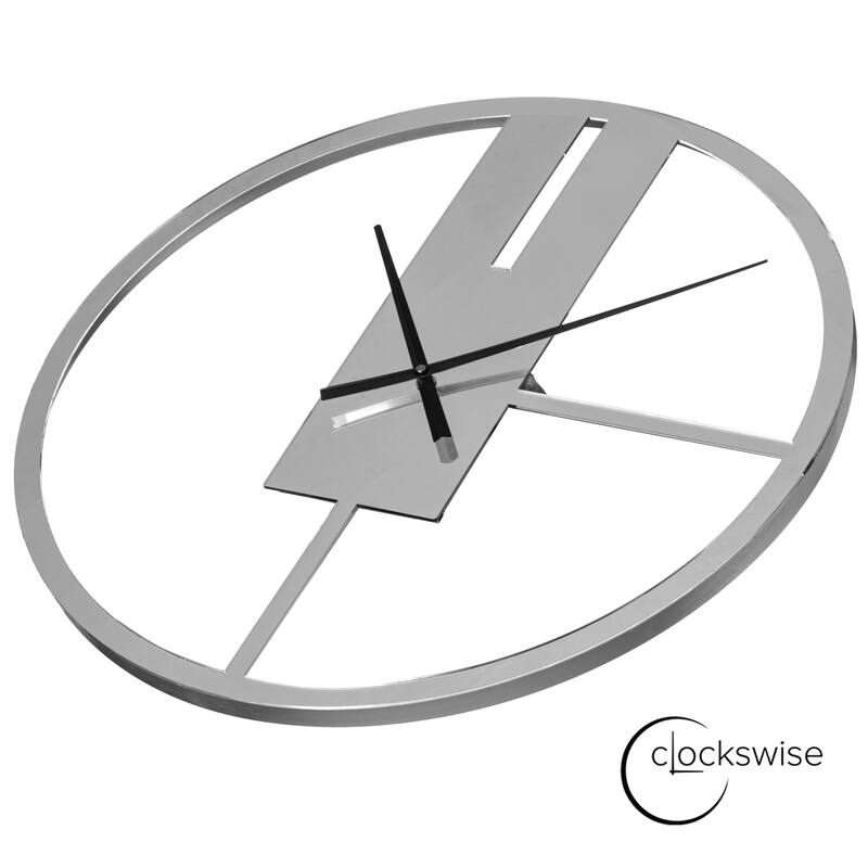 Modern Round Big Wall Clock with Mirror Face, Decorative Silver Metal 22.75” Oversize Timepiece, Hanging Supplies Included