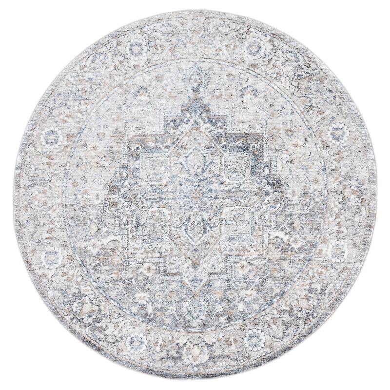 SAFAVIEH Jasmine Blanca Vintage Rug - 5'3" Round - Grey/Blue