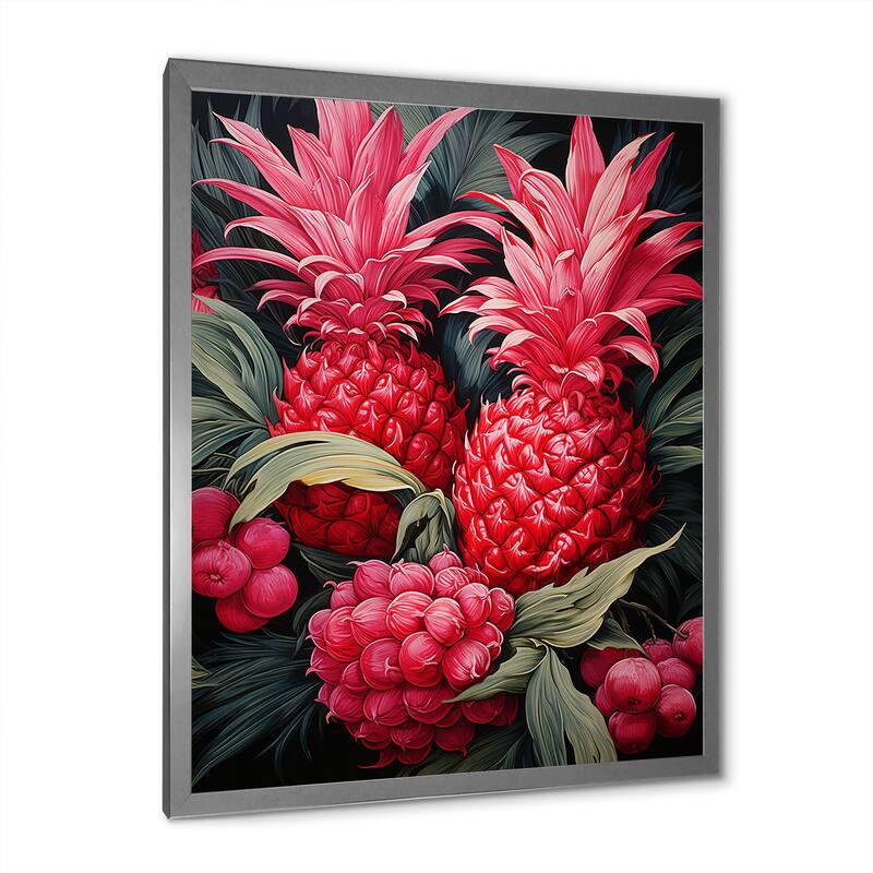 Designart "Rustic Pink Pineapple Impression II" Pineapples Wall Decor Pink - Traditional Entryway Framed Wall Art