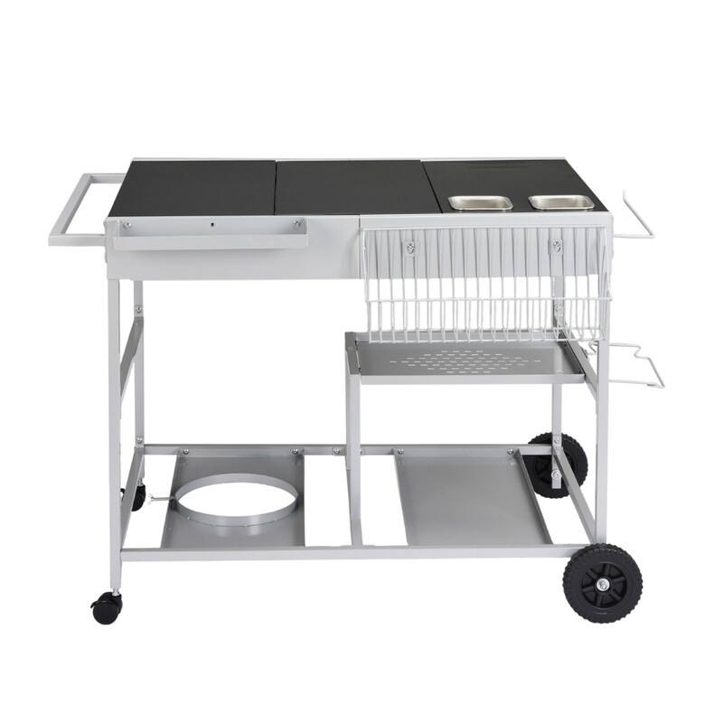 4-Wheel Silver BBQ Cart Stainless Steel Top With Seasoning Tray - N/A