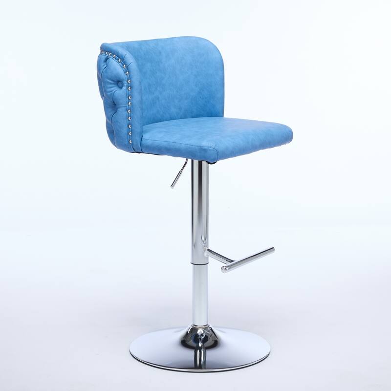Set of 2 Modern Leather Upholstered Swivel Adjustable Height Tufted Bar Stools with Back