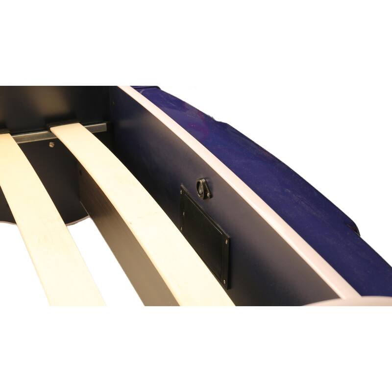 Race Car Twin Floor Bed with LED Headlights and Guardrails MDF Frame