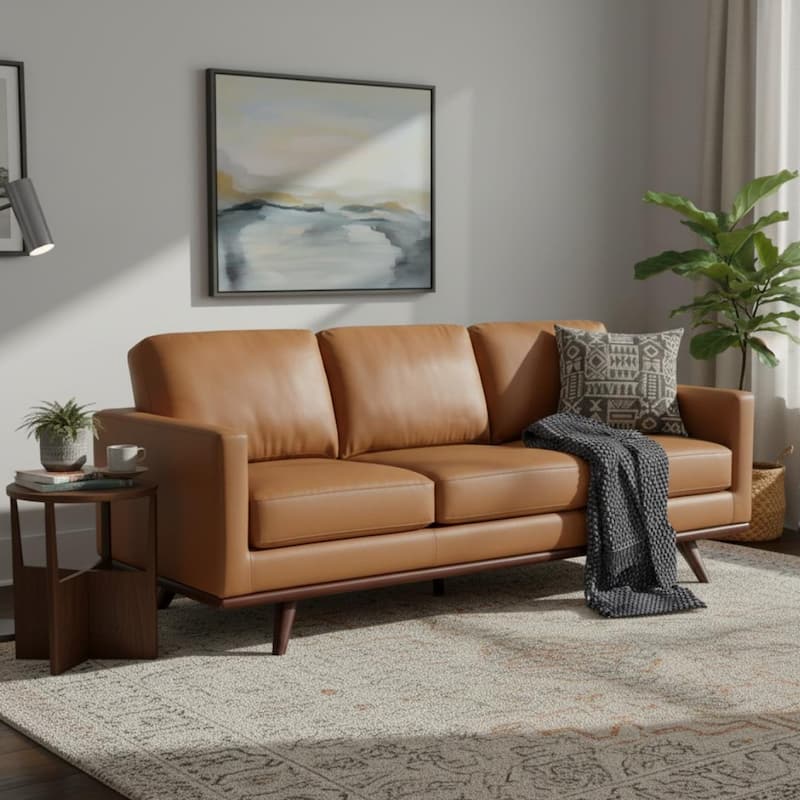 Chester 3 Seater Mid-Century Modern Leather or Mesh Sofa Couch With Birch Wood Frame Armchair for Living Room Bedroom and Office