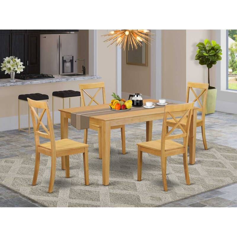HomeStock 5-Piece Natural Oak Finish Solid Wood Top Dining Table with 4 Chairs