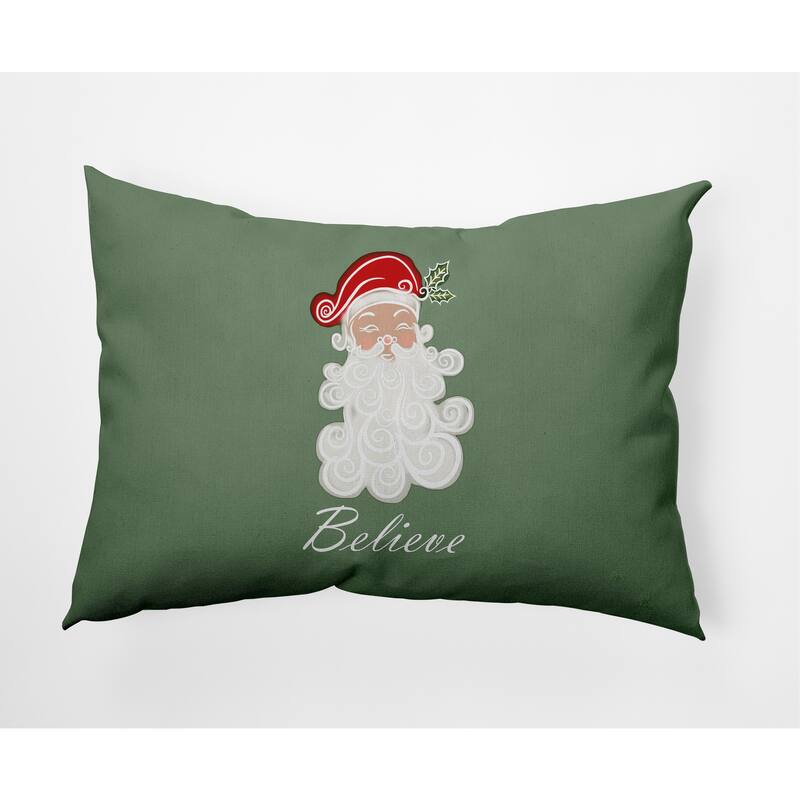 Believe in Santa Christmas Indoor/Outdoor Throw Pillow - 14" x 20" - Sage Green