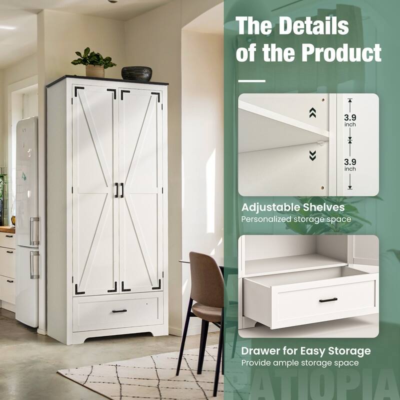 71" Tall Kitchen Pantry Cabinet With Drawers & Shelves