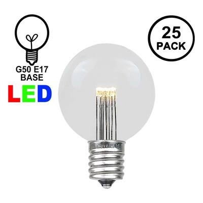 25 Pack LED G50 Outdoor Patio Globe Replacement Bulbs, Warm White, E17/C9 Base - Small