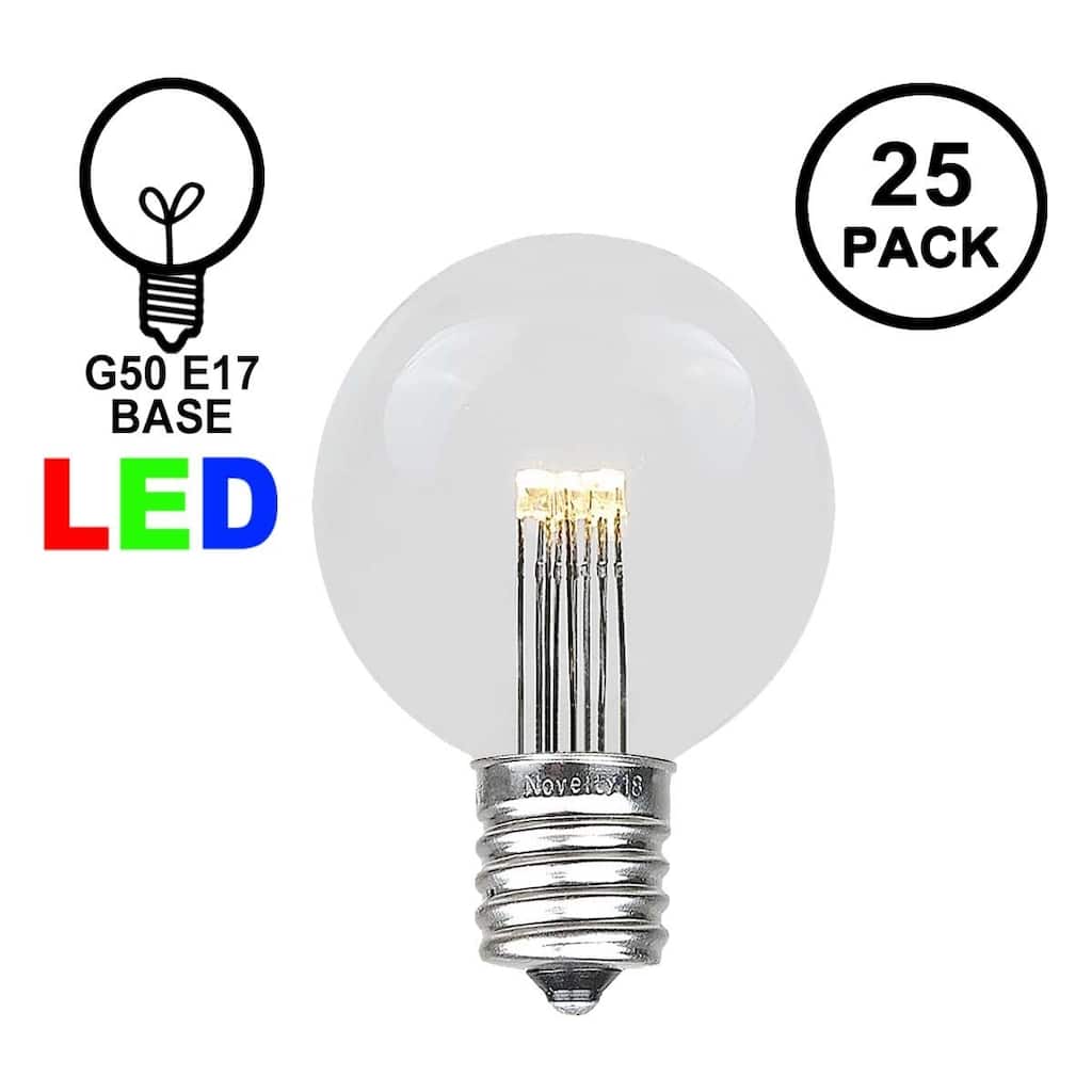 25 Pack LED G50 Outdoor Patio Globe Replacement Bulbs, Warm White, E17/C9 Base - Small