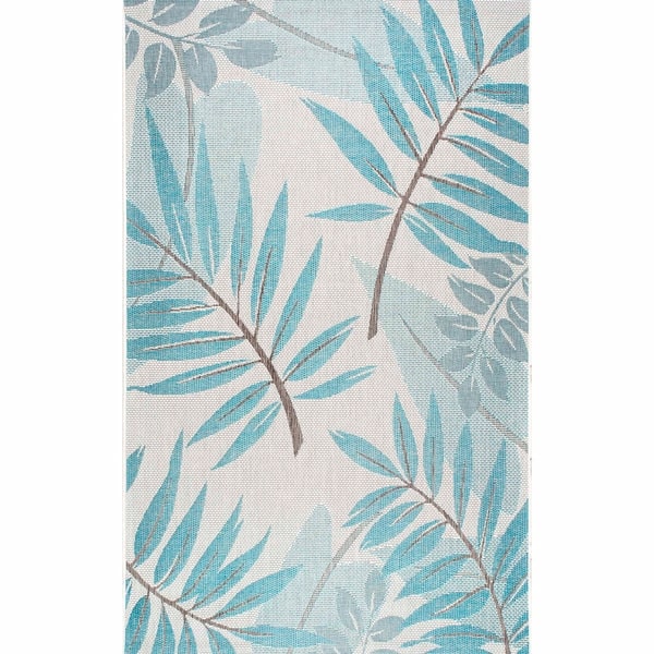 slide 2 of 29, Nuloom Modern Floral Outdoor/ Indoor Porch Area Rug 5'3" x 7'6" - Turquoise