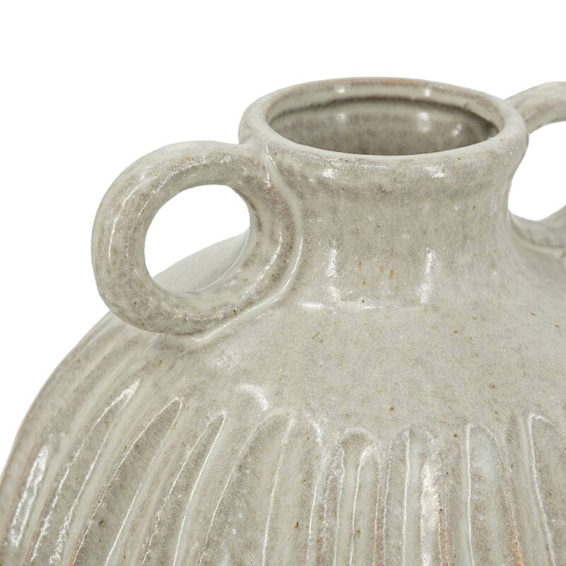 9x9x10" Decorative Round Ceramic Flower Vase with Small Handles and Textured Motif, Gold