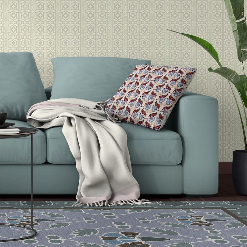 Botanical Bouquet Indoor/Outdoor Reversible Throw Pillow Red and Blue