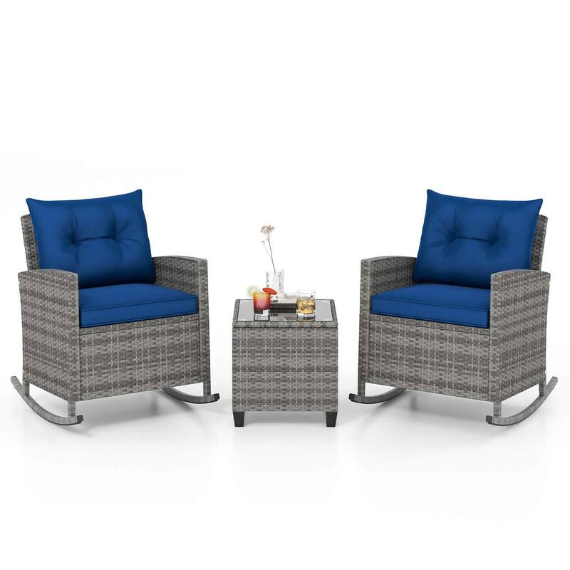 Costway 3 PCS Patio Wicker Rocking Set with Tempered Glass Table & - See Details
