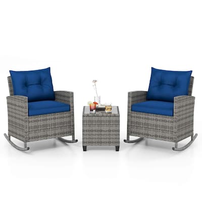 Costway 3 PCS Patio Wicker Rocking Set with Tempered Glass Table & - See Details