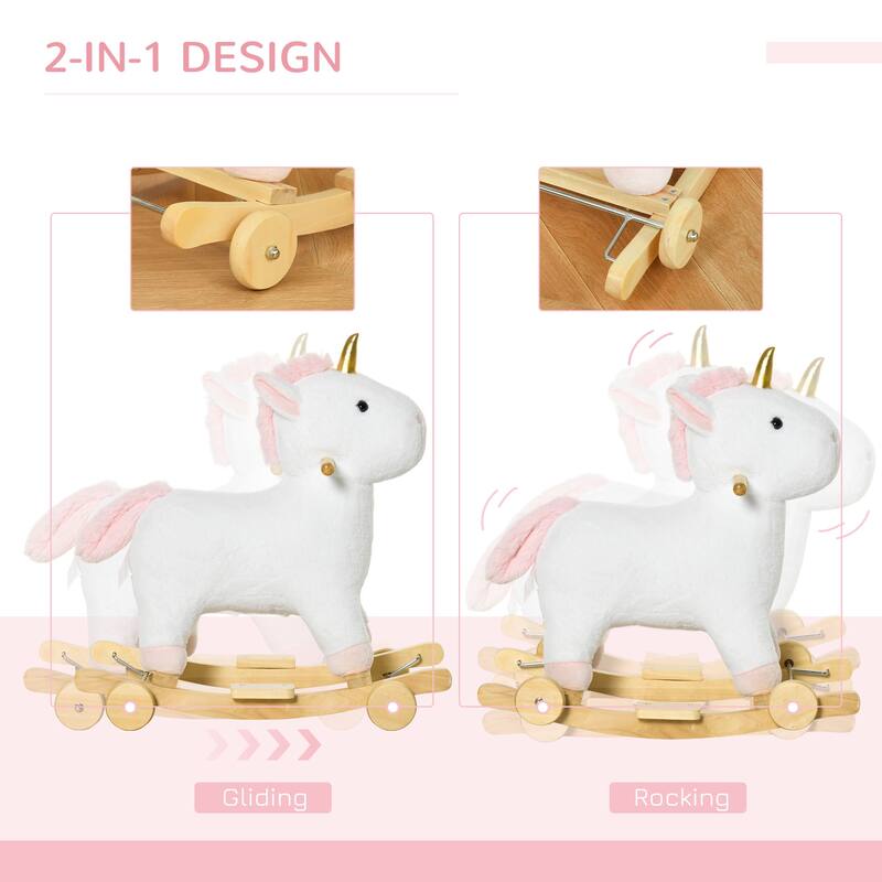 Dual-Function Unicorn Rocking Horse with Interactive Sounds, Soft Plush Body, and Safe Design for Kids 3-6 Years Old