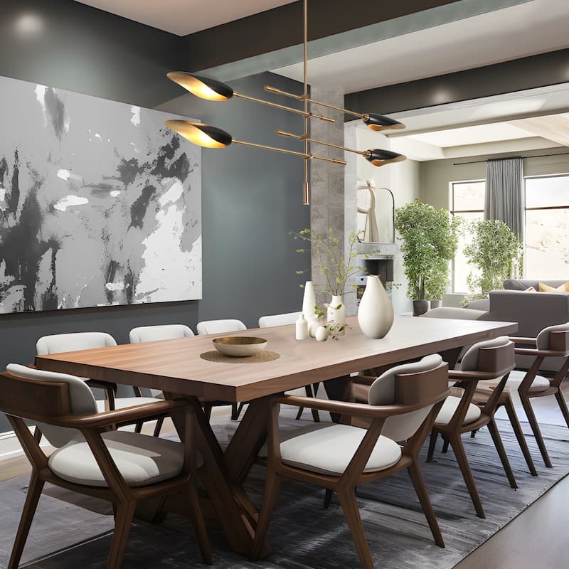 Modern 4-Light Black Gold Linear Chandelier Metal Pendant Lights for Dining Room - 48 X 5.5 X 19.3