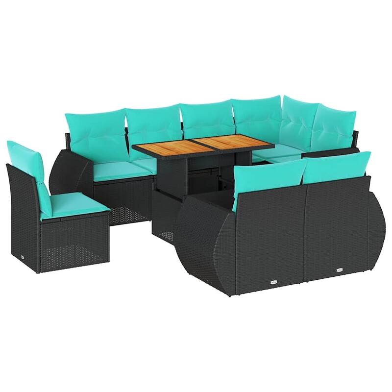 vidaXL Patio Sofa Set with Cushions Outdoor Furniture 9 Piece Poly Rattan - 21.7 x 24.4 x 27.2