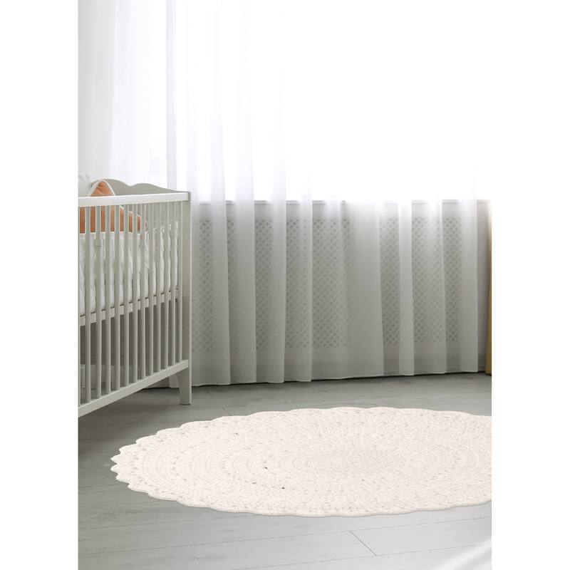 ECARPETGALLERY Braid weave Sienna Ivory Wool Rug - 3'2 x 3'2