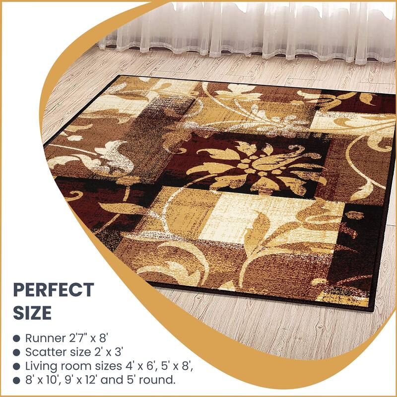 Contemporary Floral Patchwork Indoor Area Rug or Runner by Superior